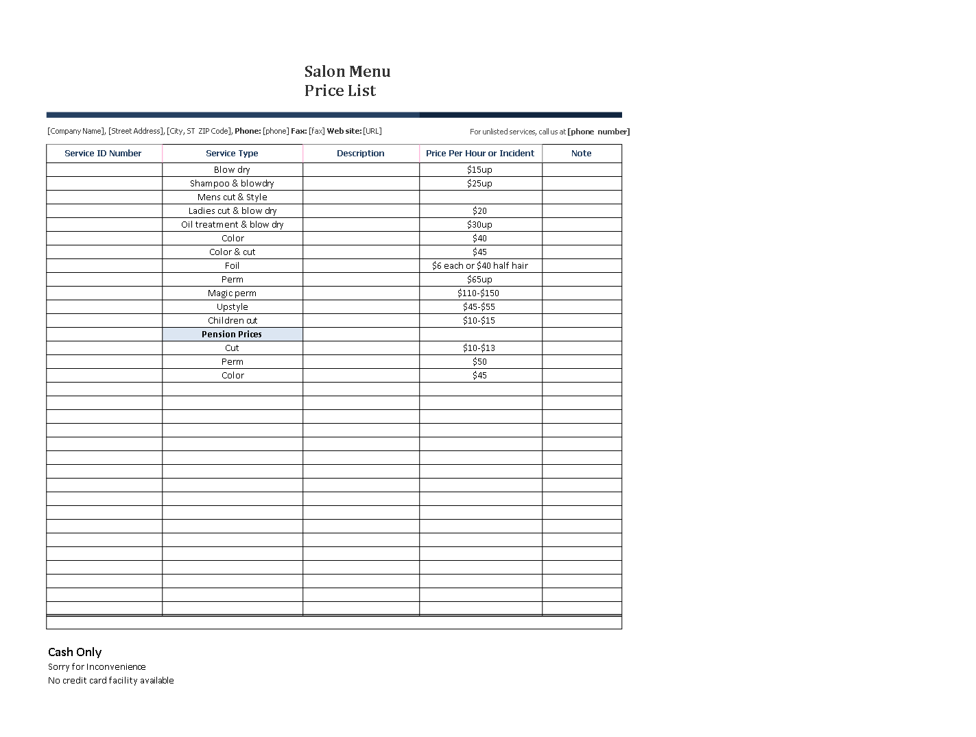 Customizable Price List Template Easy To Use Professional