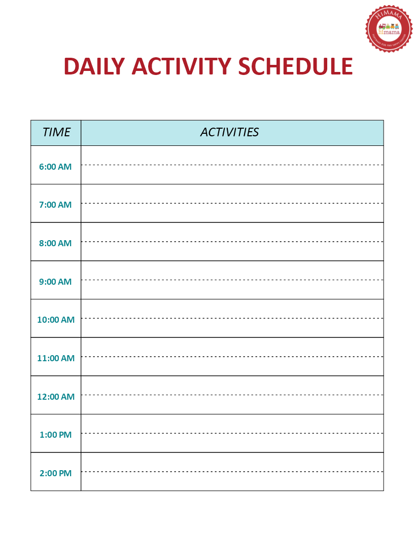 Daycare Activity Schedule Template