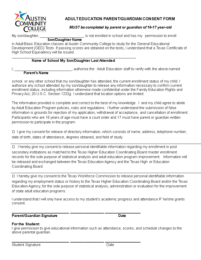 Parental Consent Form Template - School Education Information | Texas ...