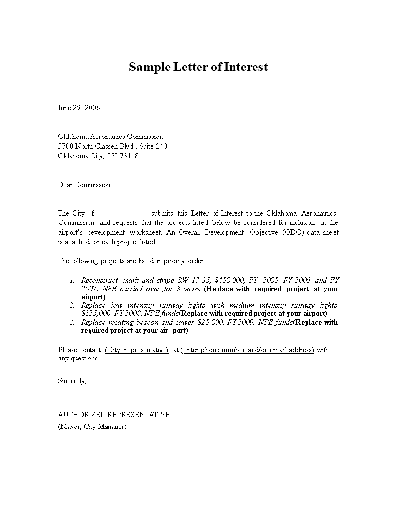 Project Letter of Interest for Oklahoma Airport | Replace Your Outdated ...