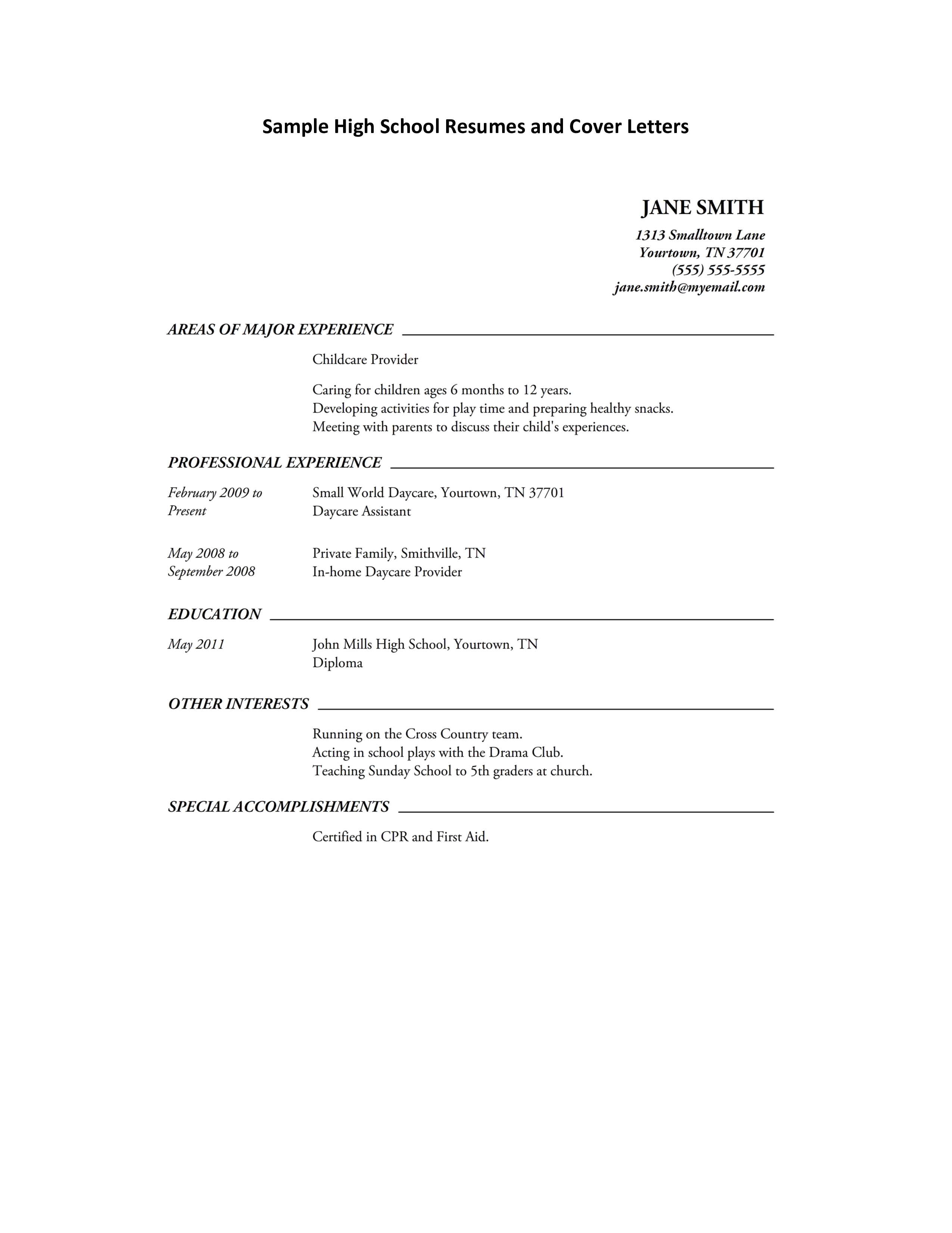 Sample High School Resumes and Cover Letter - School, Cover, Sample