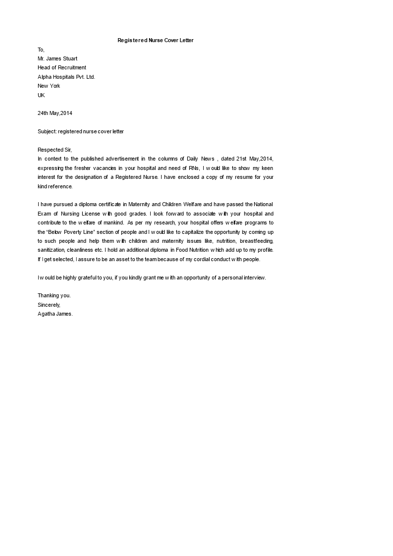 Registered Nurse Cover Letter Template