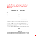 Subcontractor Agreement | Protect Your Business with a Comprehensive Contract example document template