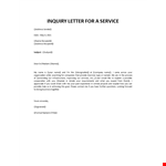 Service inquiry email sample example document template 