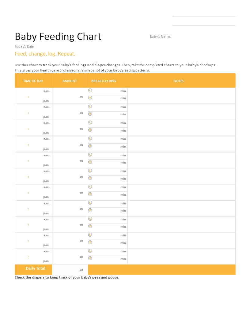 Feeding Chart Template