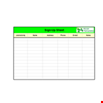 Basic Sign Up Sheet in Excel - Printable example document template