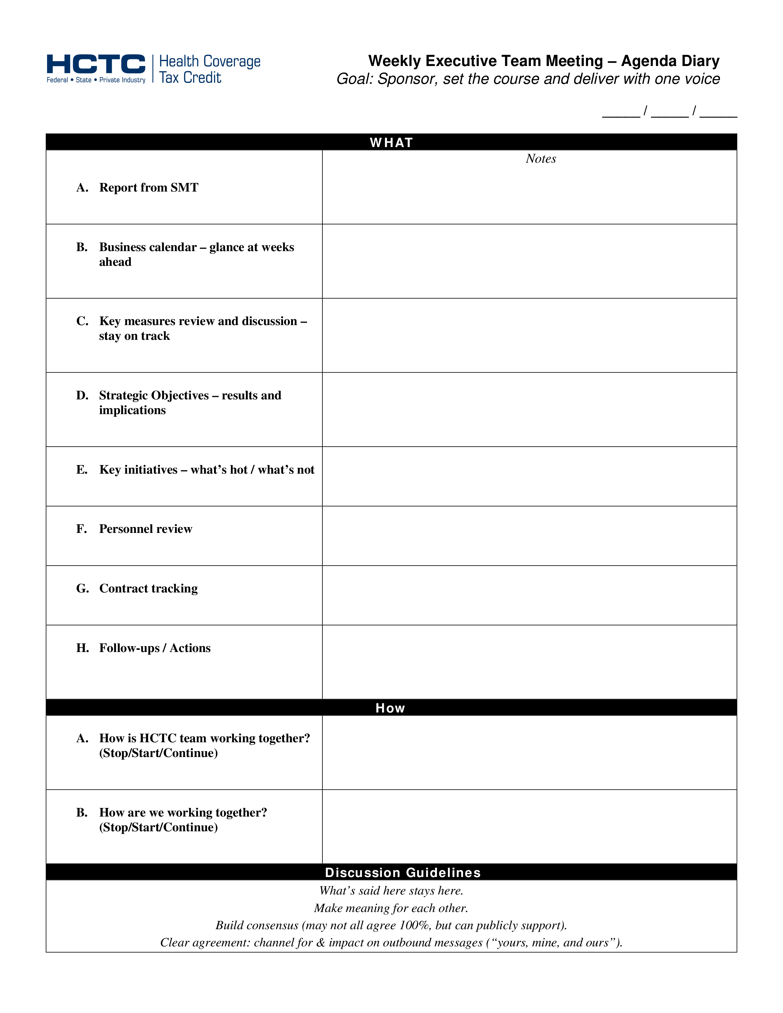 Weekly Team Agenda Template