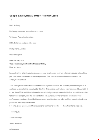 Job Offer Rejection Letter Template - Decline Employment Offer ...