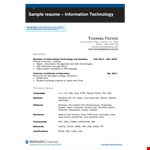 Information Technology Professional Resume | Design, Skills, System | Monash example document template 