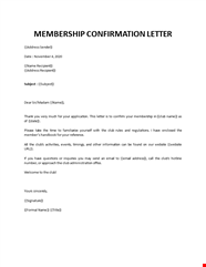 Membership Confirmation Letter