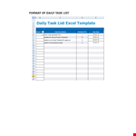 Daily Task List Template example document template