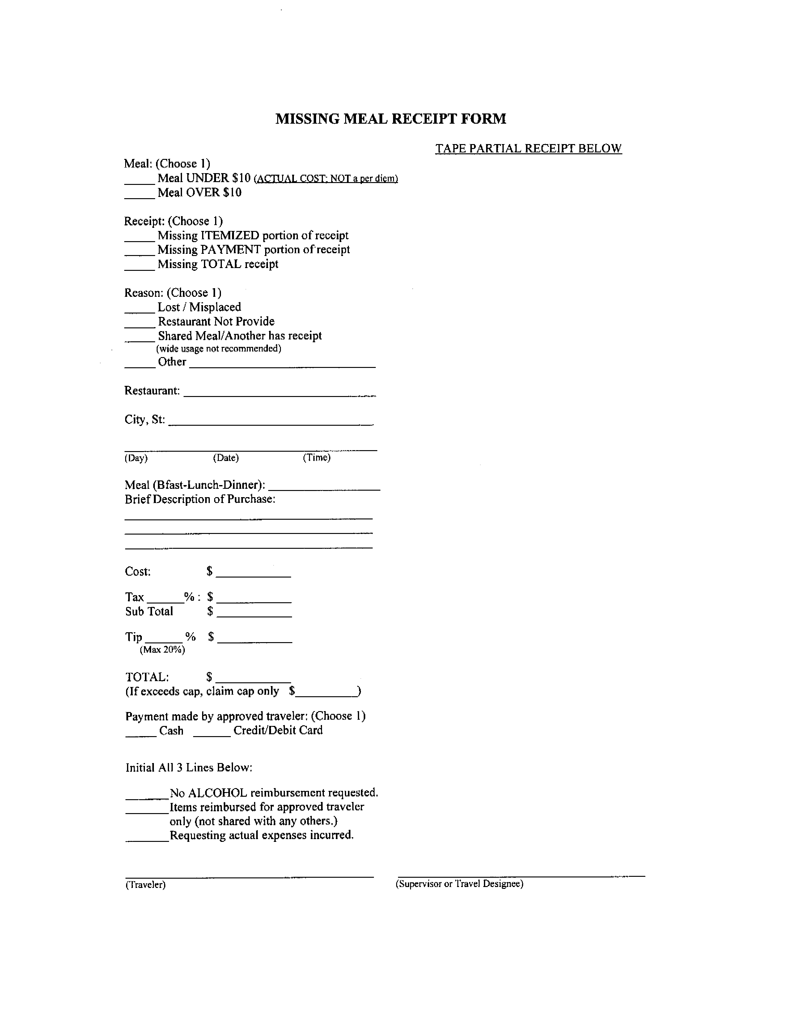 Create Accurate And Organized Meal Receipts With Our Missing Meal Receipt Form