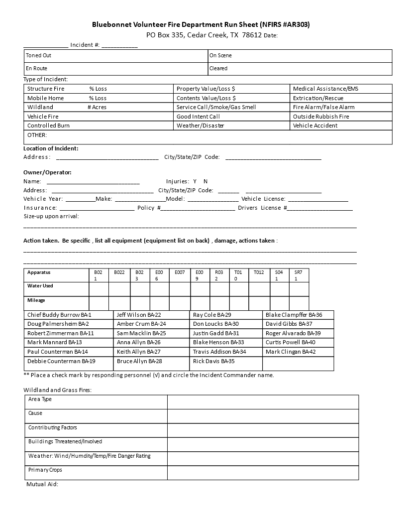 Department Run Sheet Template | Effective Incident Management Solution