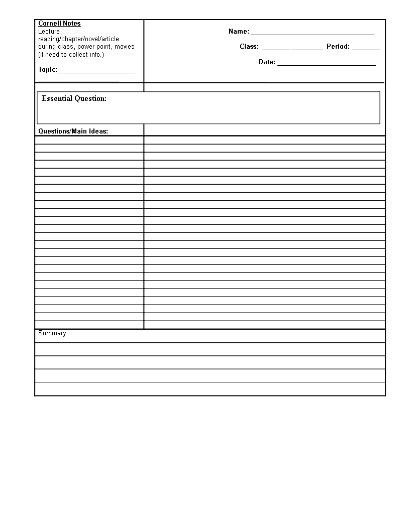 Simple Cornell Notes Template Ms Word