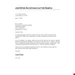 Job Offer Acceptance Letter From Employer example document template