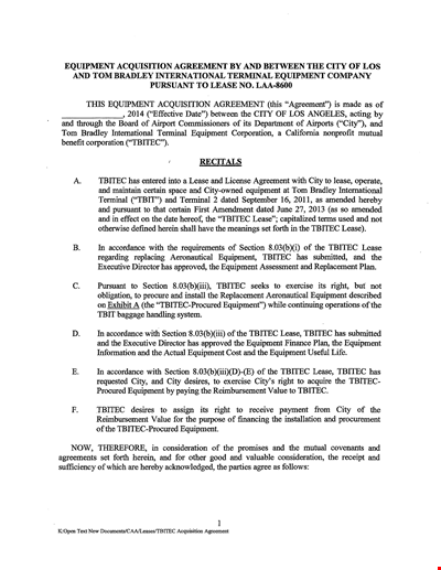 Equipment Acquisition Agreement Template: Ensure a Smooth Equipment Acquisition Process | TBITEC