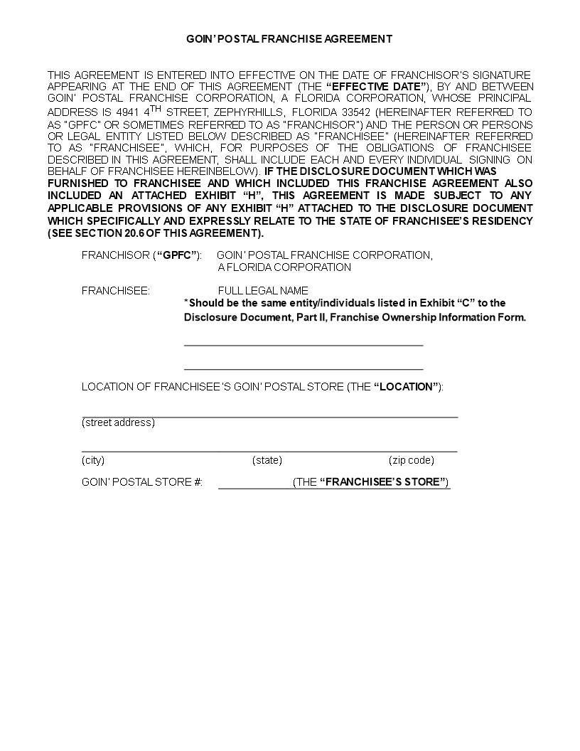 Franchise Agreement Template - Create a Legal and Binding Franchise ...