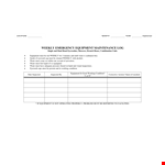 Maintenance Equipment Log Template - Track Your Equipment Weekly and Manage Water Maintenance example document template