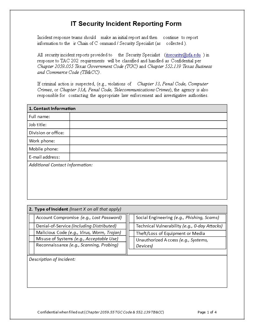 Effective Incident Report Template for Reporting: Systems, Information ...