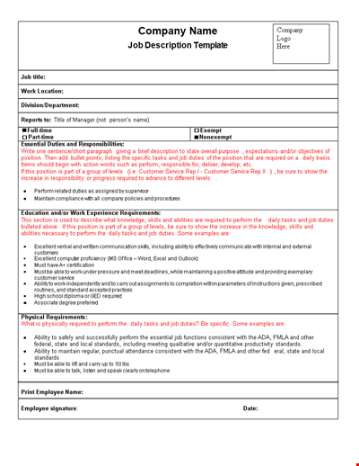 Effective Job Description Template Sample