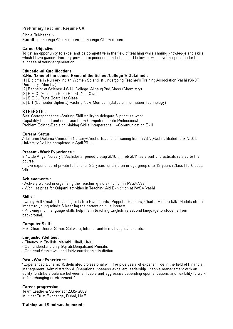 pre-primary-school-teacher-resume