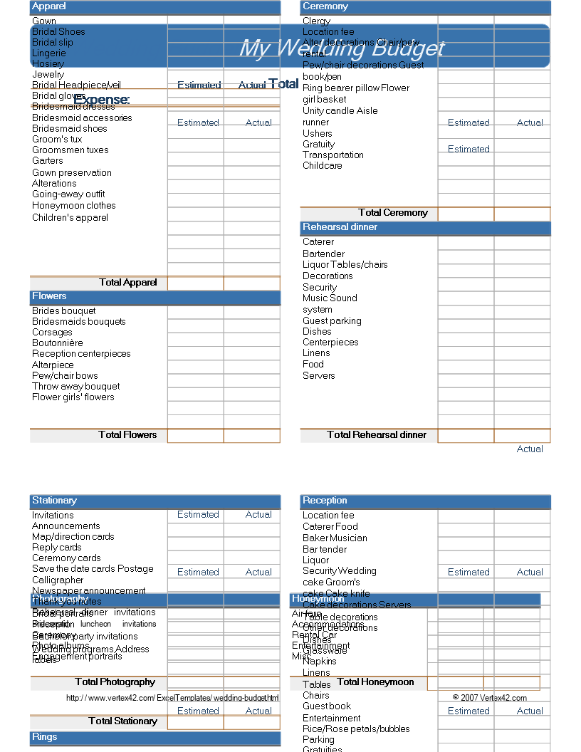 Printable Wedding Budget Template