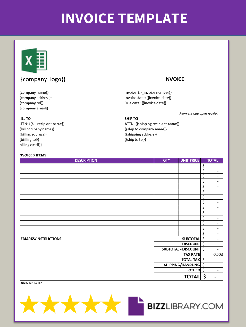 Excel invoice template with automatic invoice numbering free download