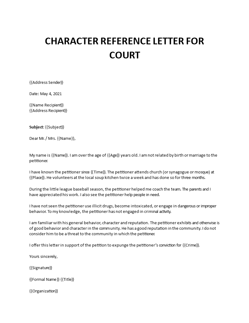 Sample Character Reference Letter For Court Sentencing prntbl