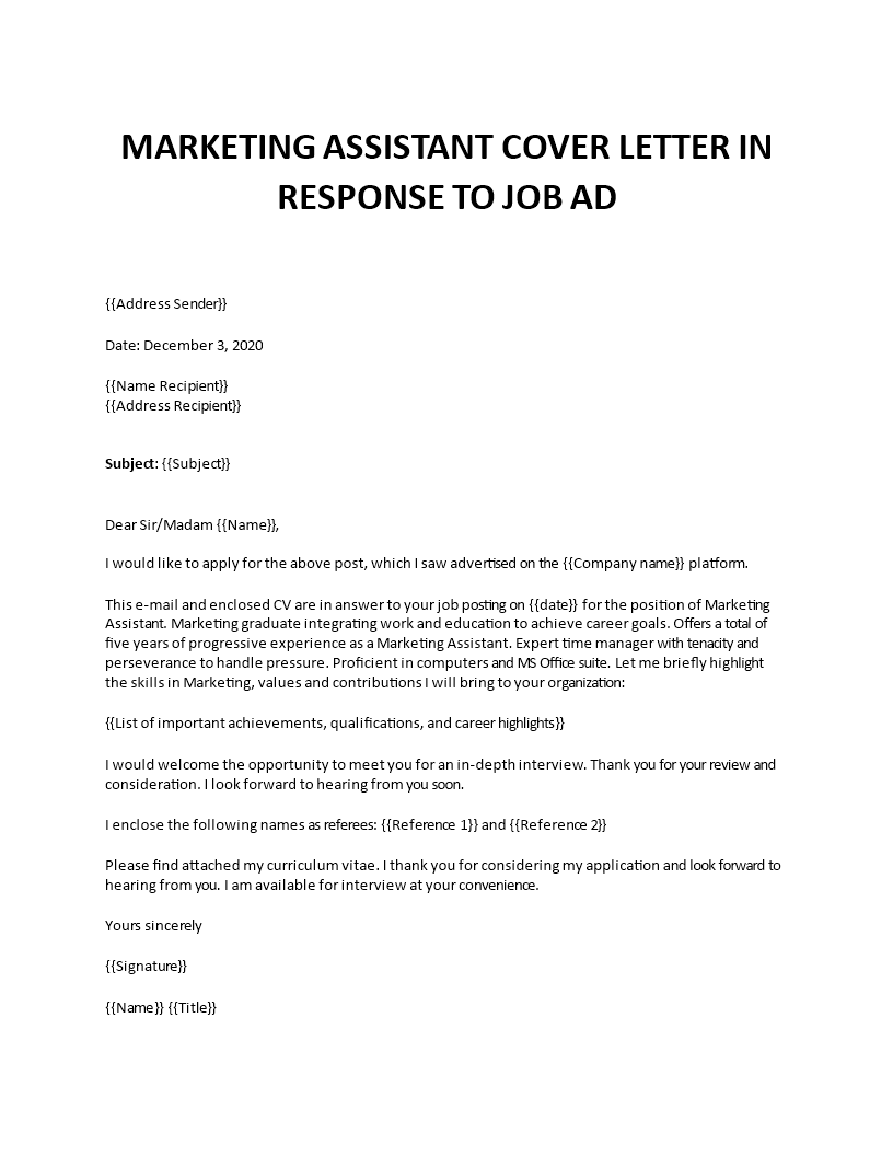marketing assistant cover letter with no experience