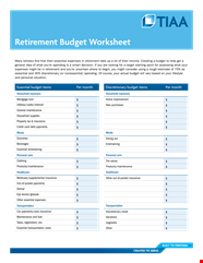 Retirement Budget Worksheet