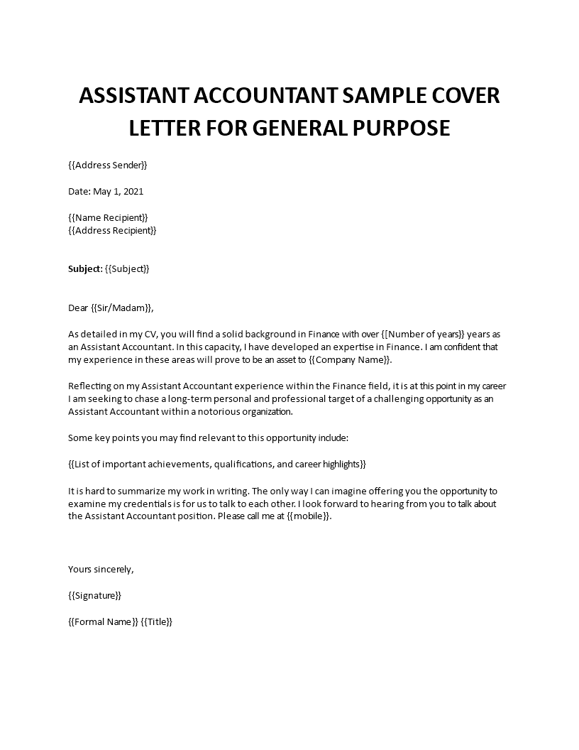cover letter for assistant management accountant