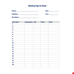 Meeting Sign in Sheet for Efficient Project Meetings example document template