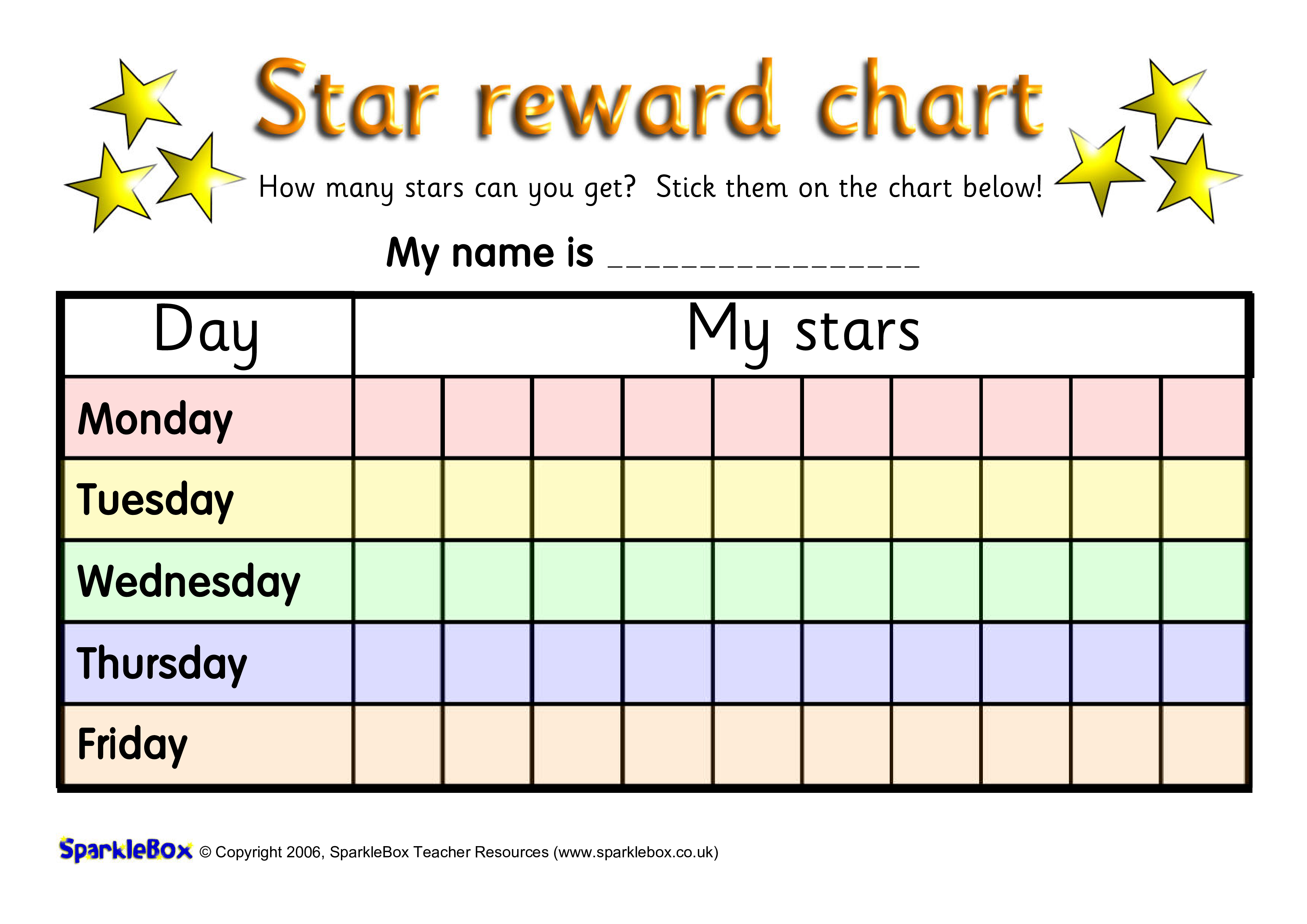 Reward Chart for Kids | Track Progress with Sparkly Stars | Free Printables