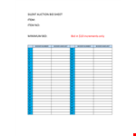 Efficient Silent Auction Bid Sheet - Record Bids by Bidder, Number, and Amount example document template