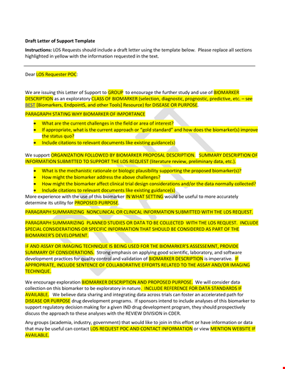 Include Biomarker Information in Letter of Support