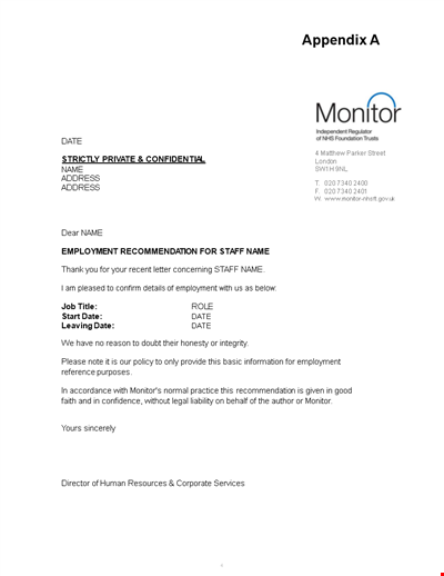 Free Manager Recommendation Letter Template for Employment