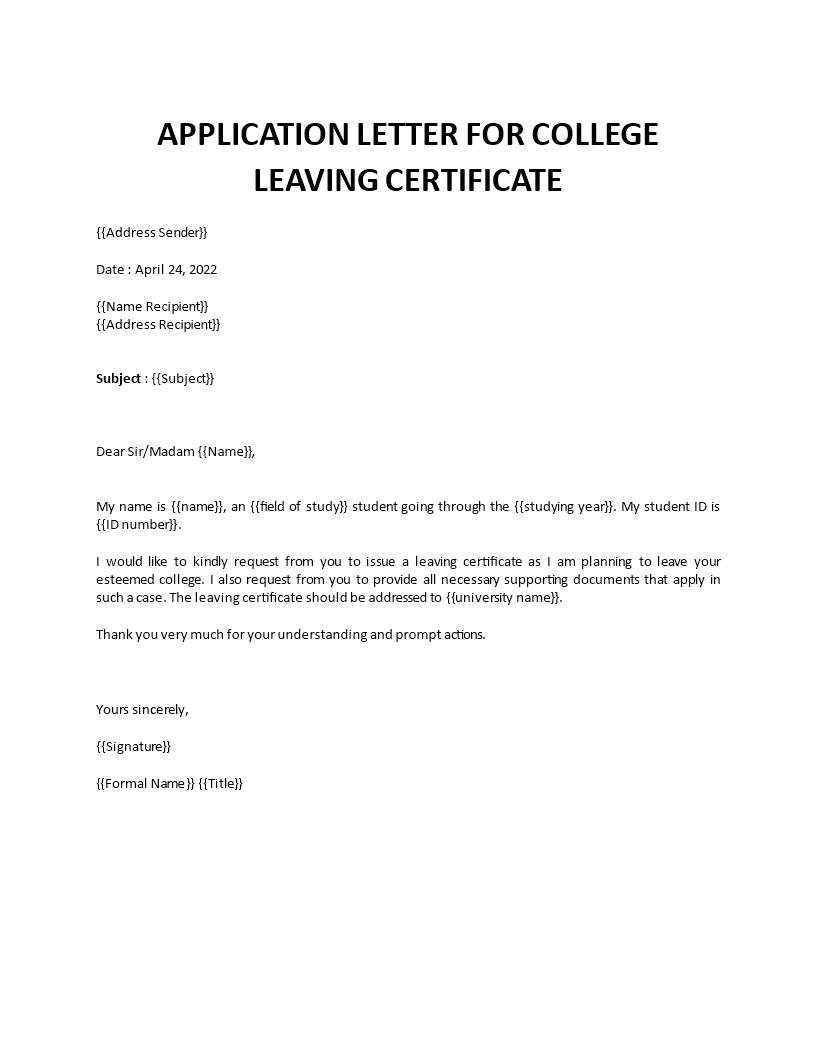 application letter to principal for issuing leaving certificate