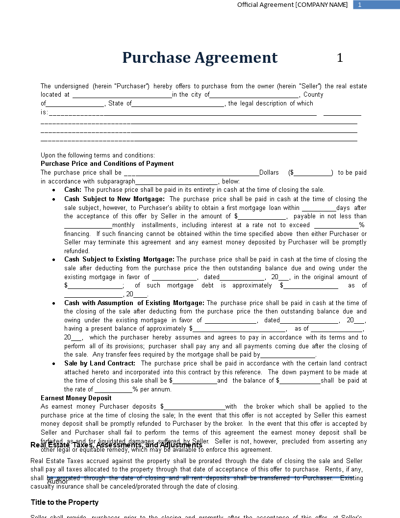 Get a Professional Purchase Agreement Template for Your Business