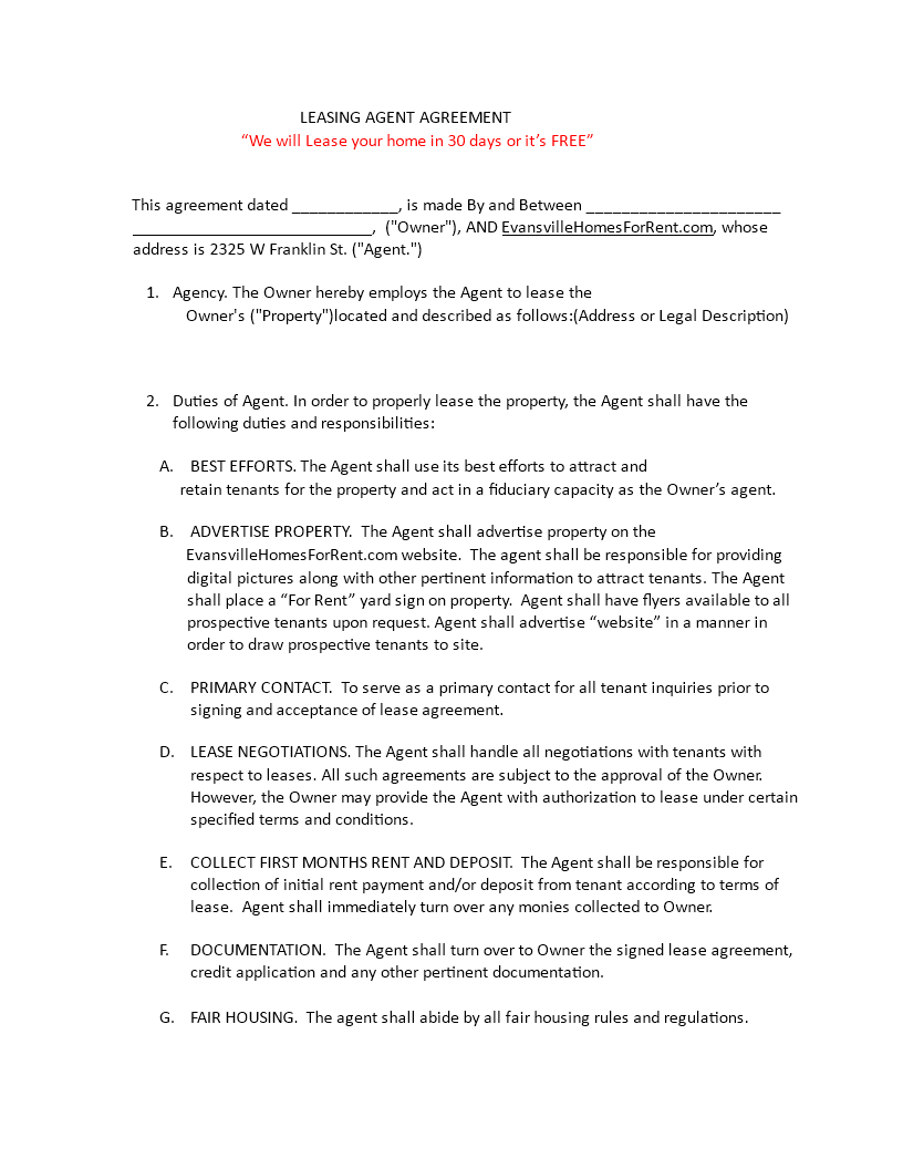 Rental Agent Agreement Template for Lease - Ensuring the Agent's ...