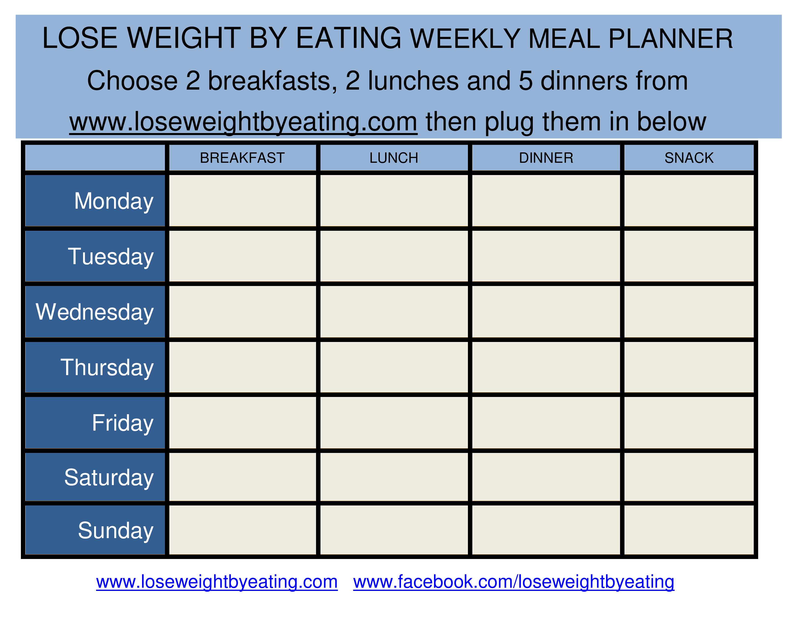 Weekly Diet Meal Planner Template