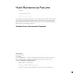 Hotel Maintenance Resume example document template 