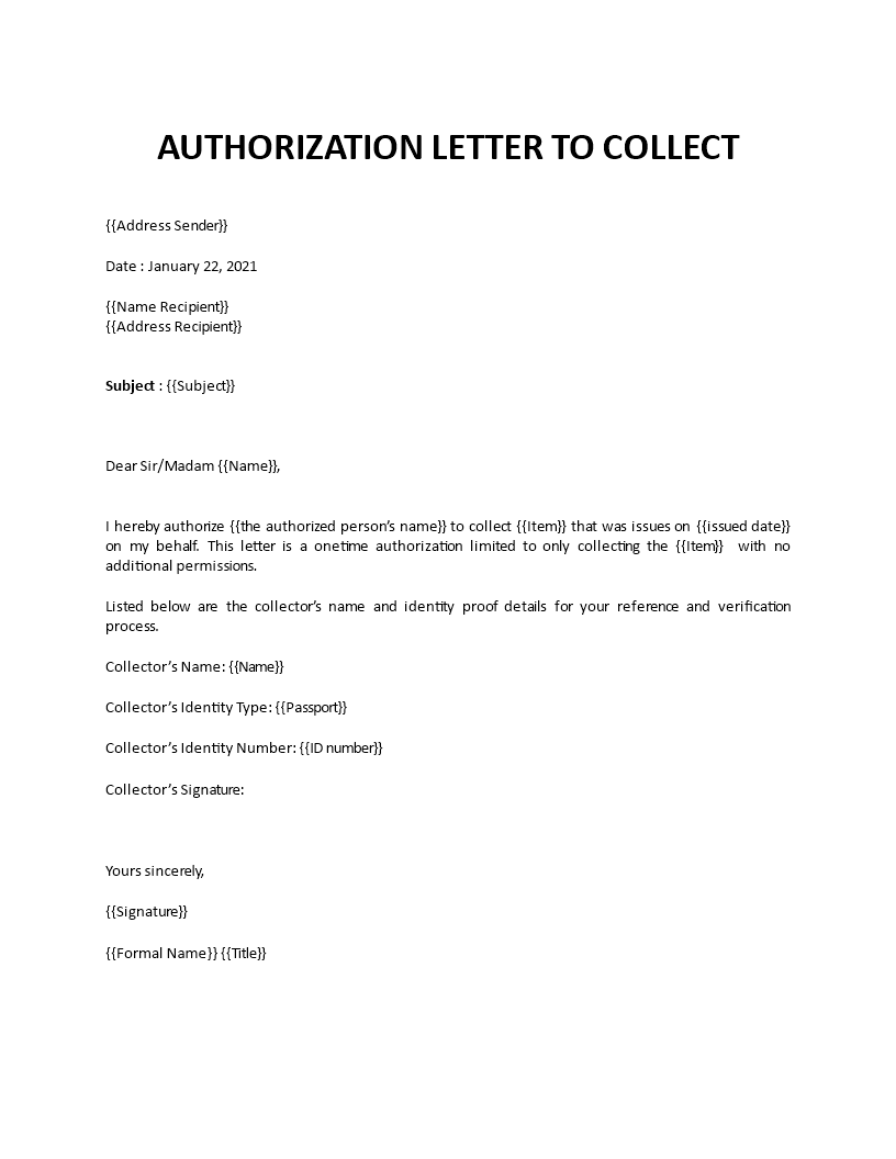 Example Of Authorization Letter To Collect Documents Templates Images