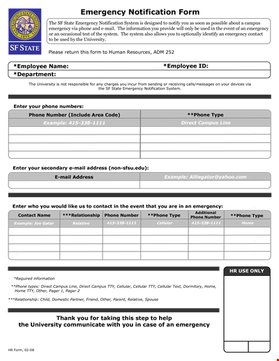 Interactive Emergency Notification Form for Employee | Phone System | Campus