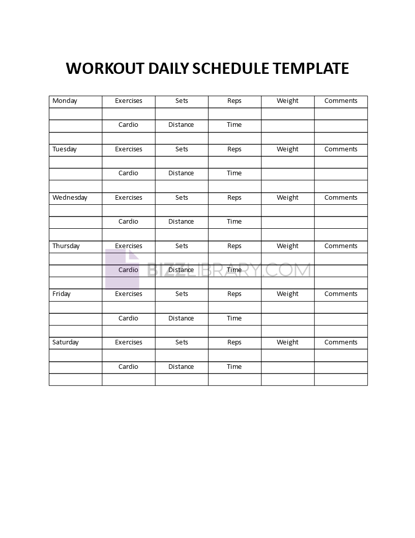 Workout Daily Schedule