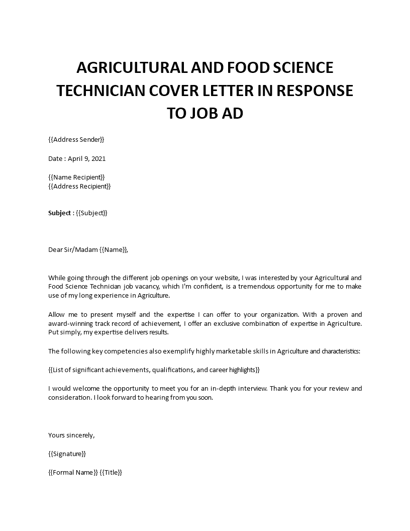 cover letter sample for agriculture job