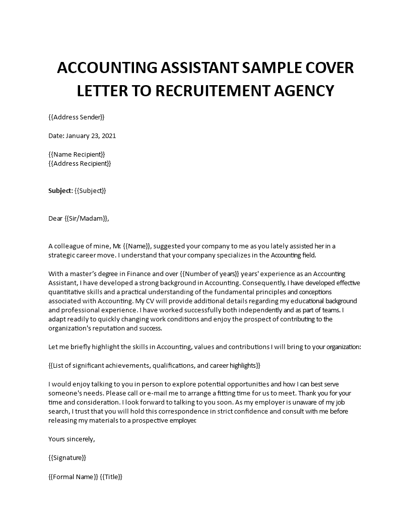 sample cover letter accounting assistant position