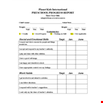 Preschool Progress Report Form example document template 