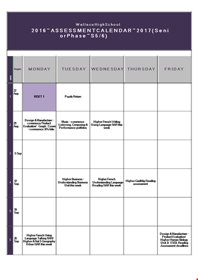 Senior Assessment Calendar | Streamline Your Assessment Process with High-quality Assessments