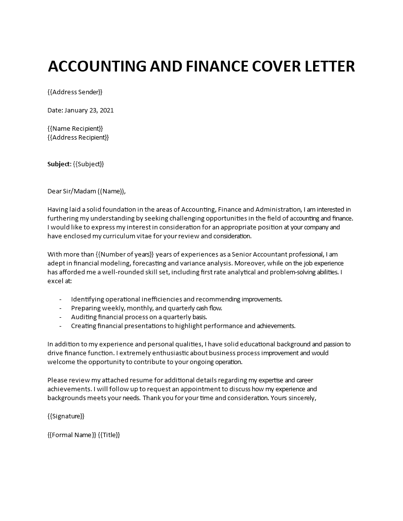 financial manager application letter