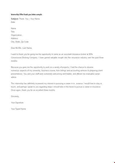 Internship Offer Thank You Letter Template